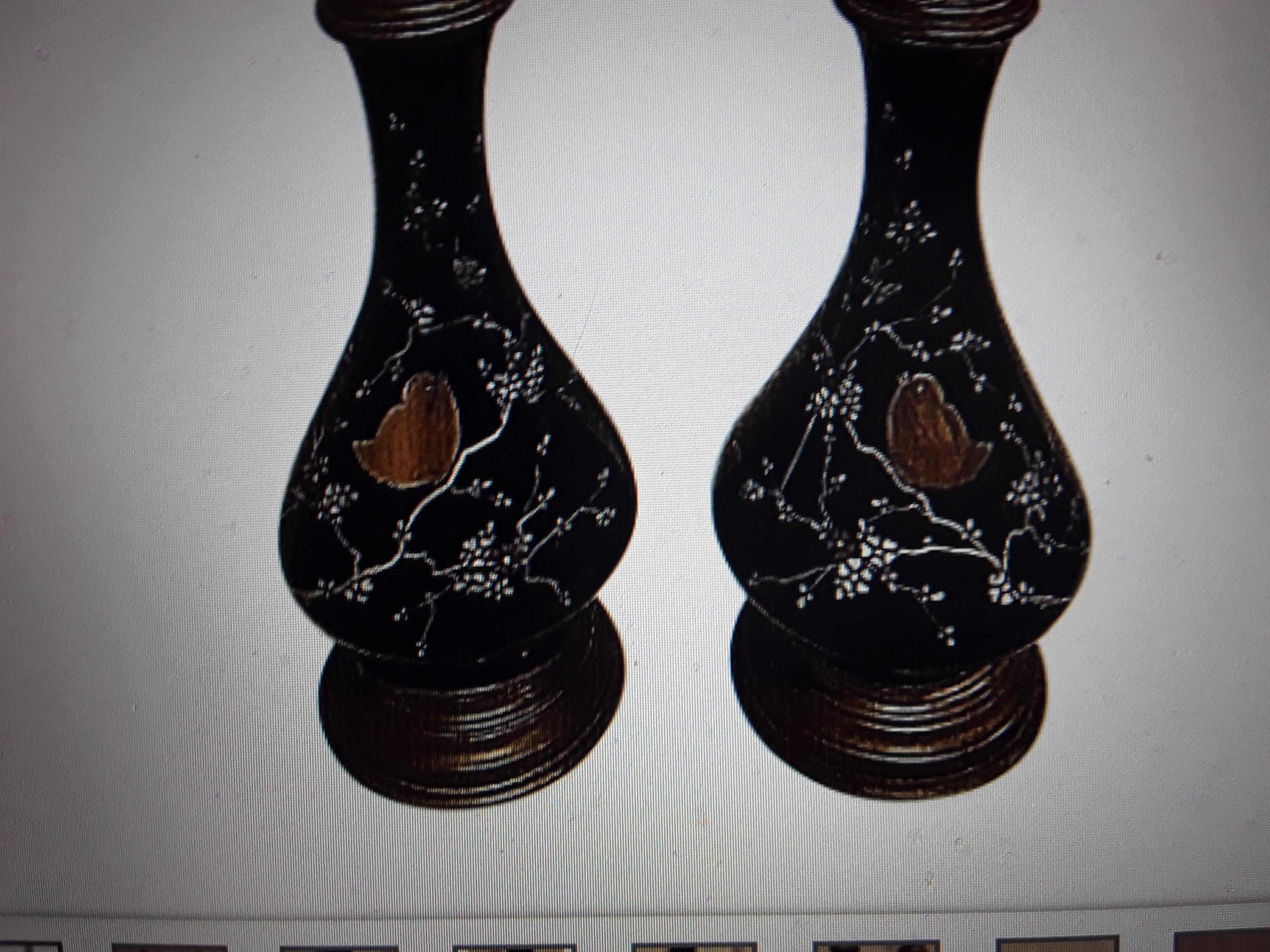 Pair c1870's Russian Napoleon III Black Opaline Lamp with Bird Decor- Oil Lamps For Sale 5