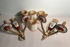 Pair c1880s French Napoleon III Gilt Bronze&Sevres style Porcelain Wall Sconces