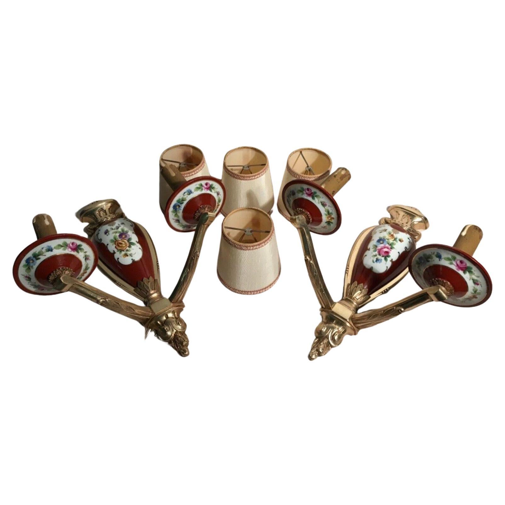 Pair c1880s French Napoleon III Gilt Bronze&Sevres style Porcelain Wall Sconces