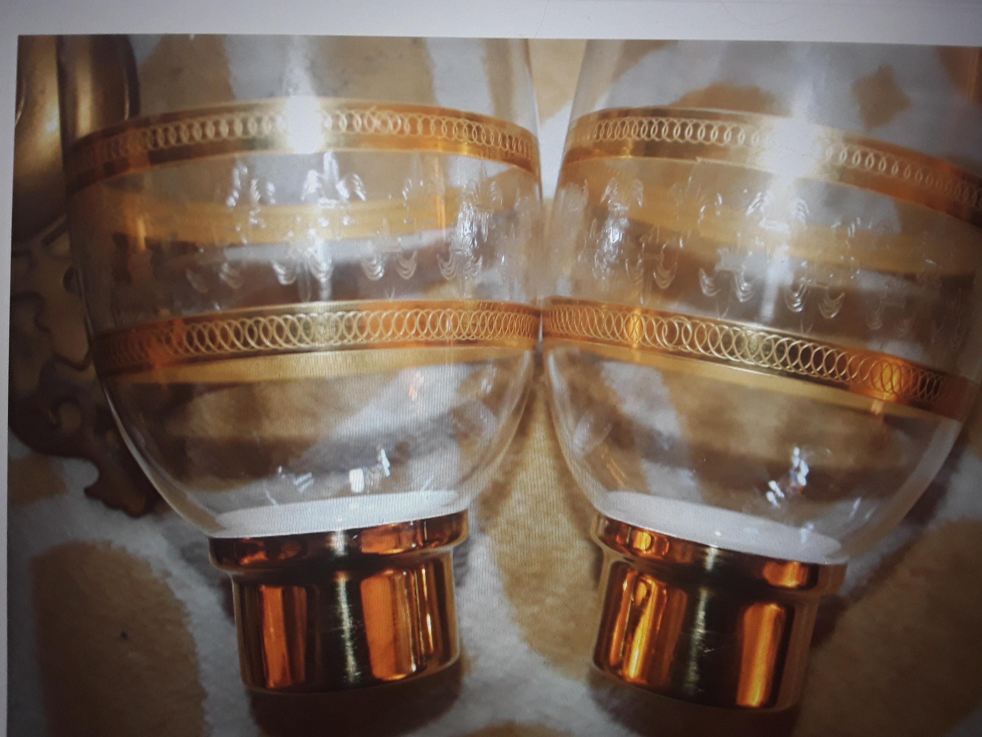 Crystal Pair c1890 French Napolean III 24k Carved Fleur de Lis Baccarat Fixture Shades For Sale