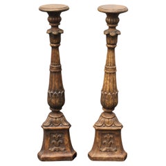Pair c1900 French Louis XV style Heavy Patinated Plaster Pedestals - Acanthus