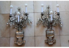 Pair c1900 XL 27" Cut Crystal Bouquet Wall Sconces Signed by Maison Bagues