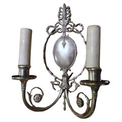 Pair c1913 E.F. Caldwell Neoclassic Bronze & Silverplate Wall Sconces