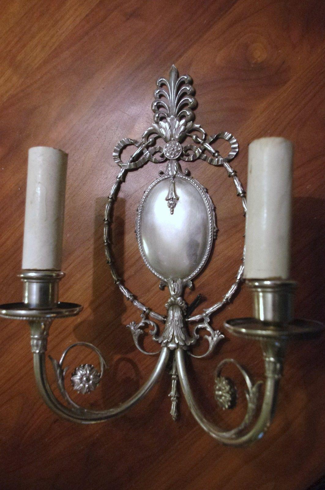 Neoclassical Pair c1913 E.F. Caldwell Neoclassic Bronze & Silverplate Wall Sconces For Sale