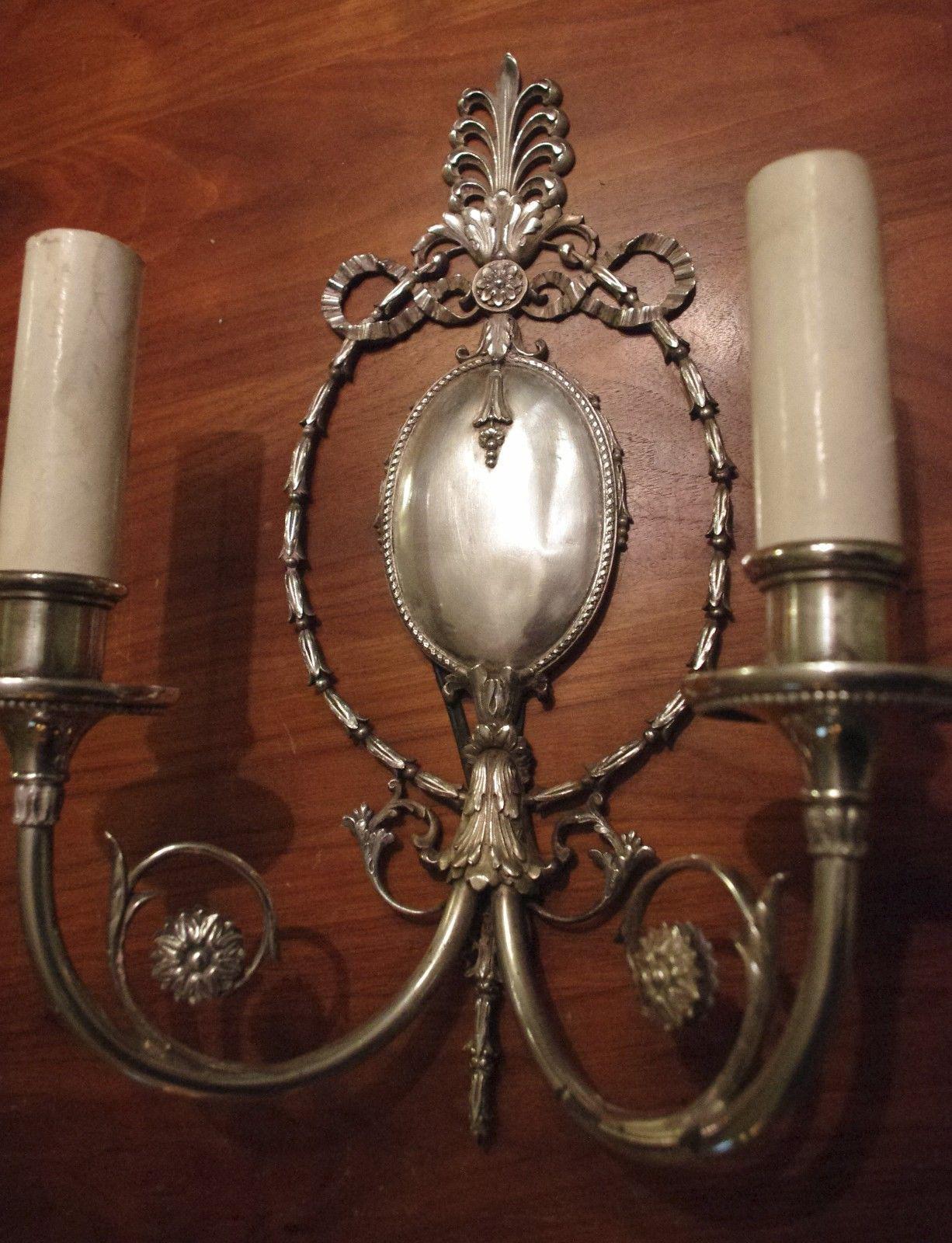 Pair c1913 E.F. Caldwell Neoclassic Bronze & Silverplate Wall Sconces In Good Condition For Sale In Opa Locka, FL