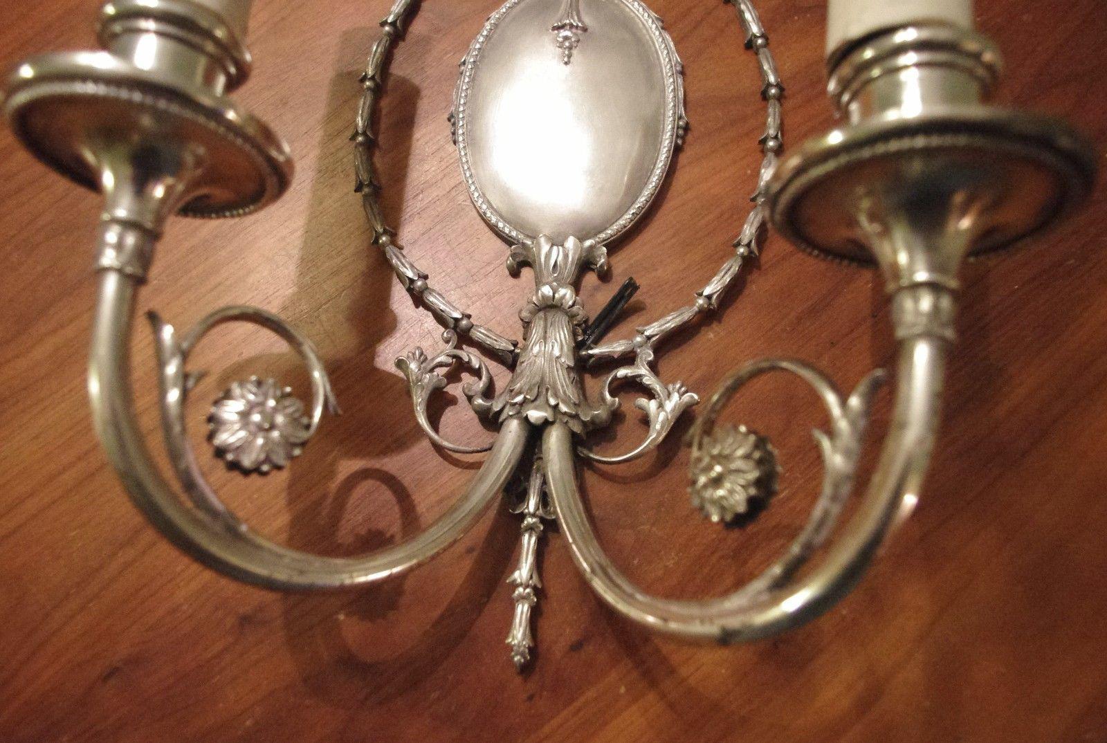 Early 20th Century Pair c1913 E.F. Caldwell Neoclassic Bronze & Silverplate Wall Sconces For Sale