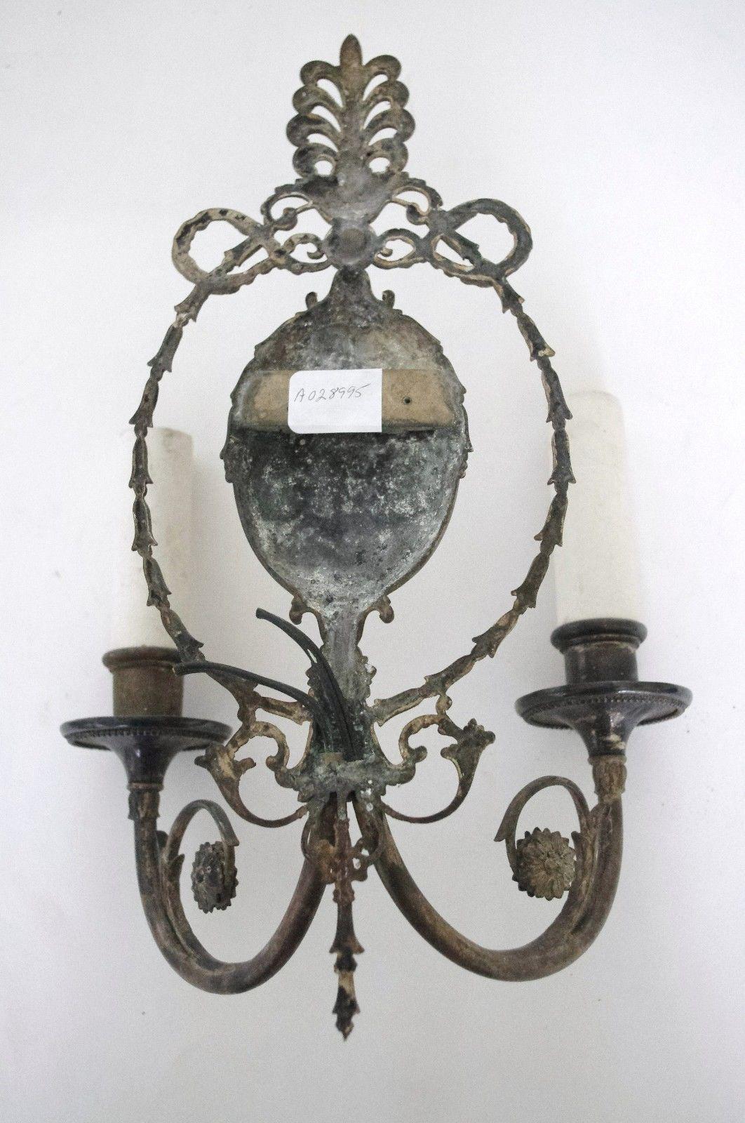 Pair c1913 E.F. Caldwell Neoclassic Bronze & Silverplate Wall Sconces For Sale 1