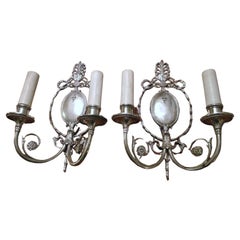 Pair c1913 E.F. Caldwell Neoclassic Bronze & Silverplate Wall Sconces