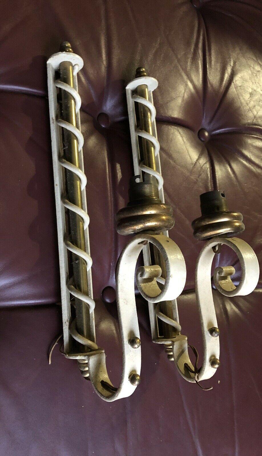 Early 20th Century Pair c1925 French Art Deco Patinated & Gilt Iron Wall Sconces att Raymond Subes For Sale