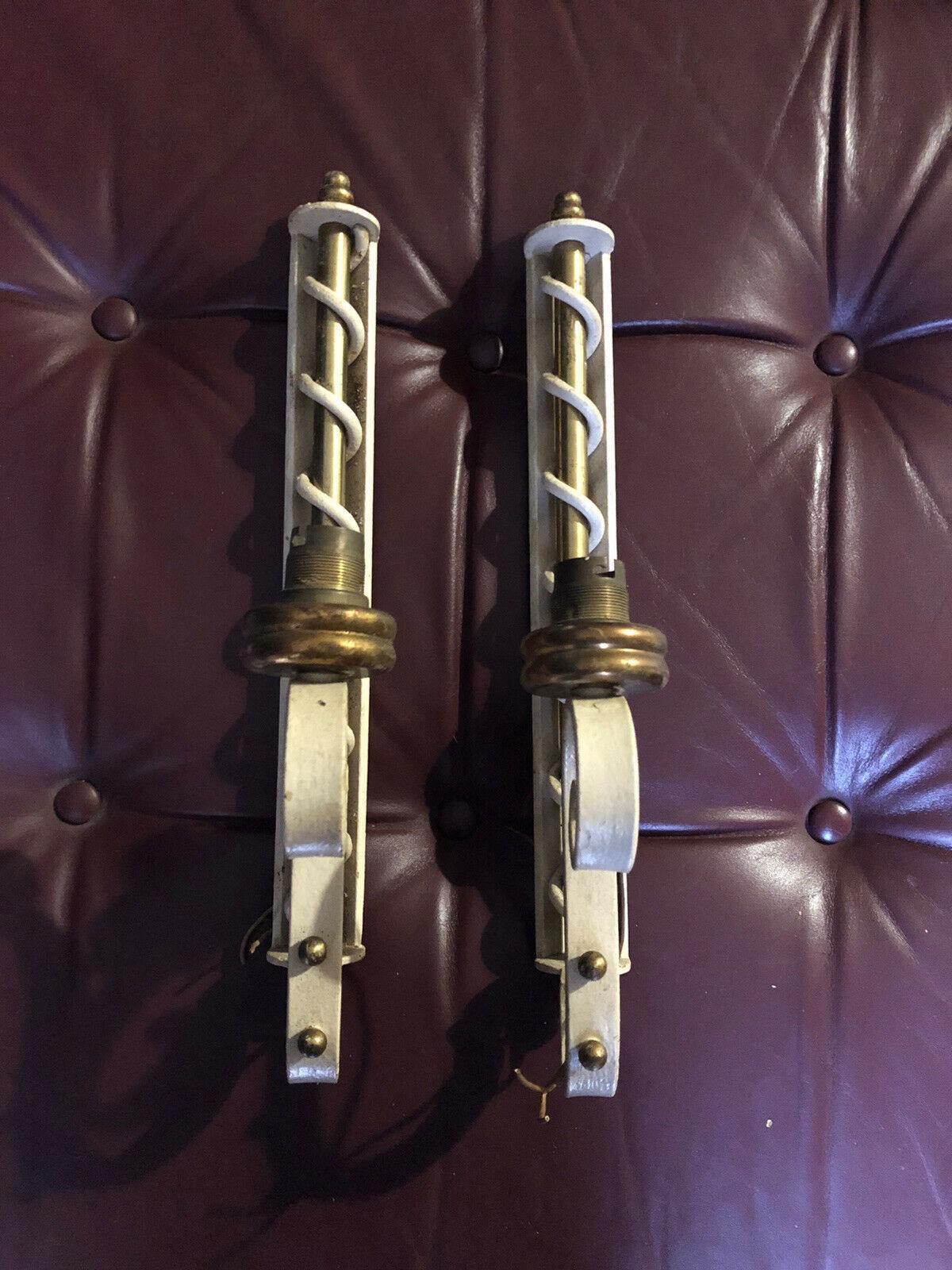 Pair c1925 French Art Deco Patinated & Gilt Iron Wall Sconces att Raymond Subes For Sale 1