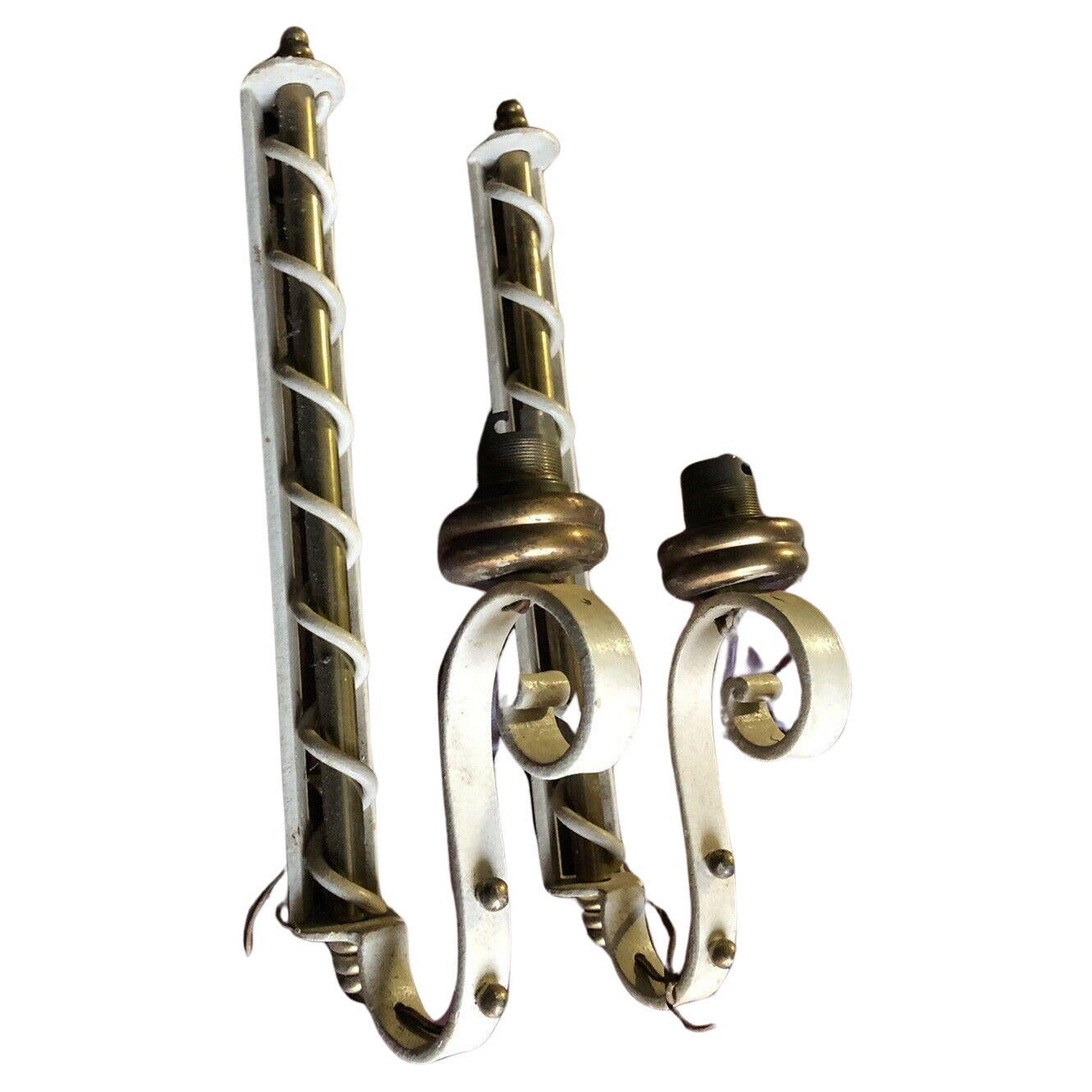 Pair c1925 French Art Deco Patinated & Gilt Iron Wall Sconces att Raymond Subes For Sale
