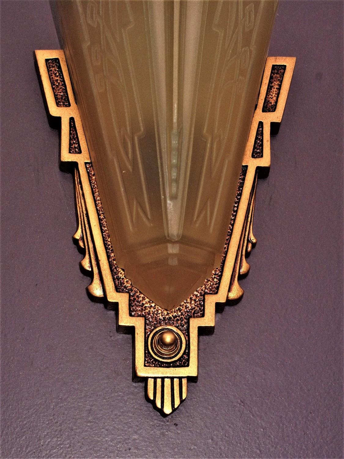 Pair c1930 Sconces with Consolidated Glass Slip Shades 3