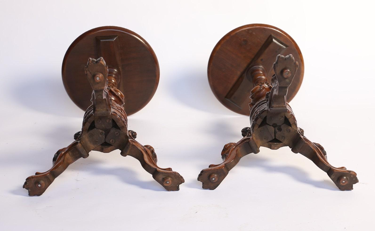 Polished Pair C19th  Carved Walnut Italian  Lamp Tables For Sale