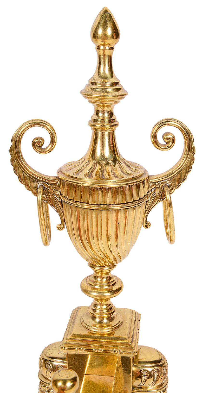 Pair of 19th Century Classical Adam Style Brass Andirons 2