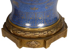 Pair C19th Powder Blue Chinese vases / lamps with ormolu mounts.