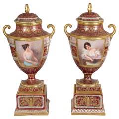Pair C19th Vienna lidded vases