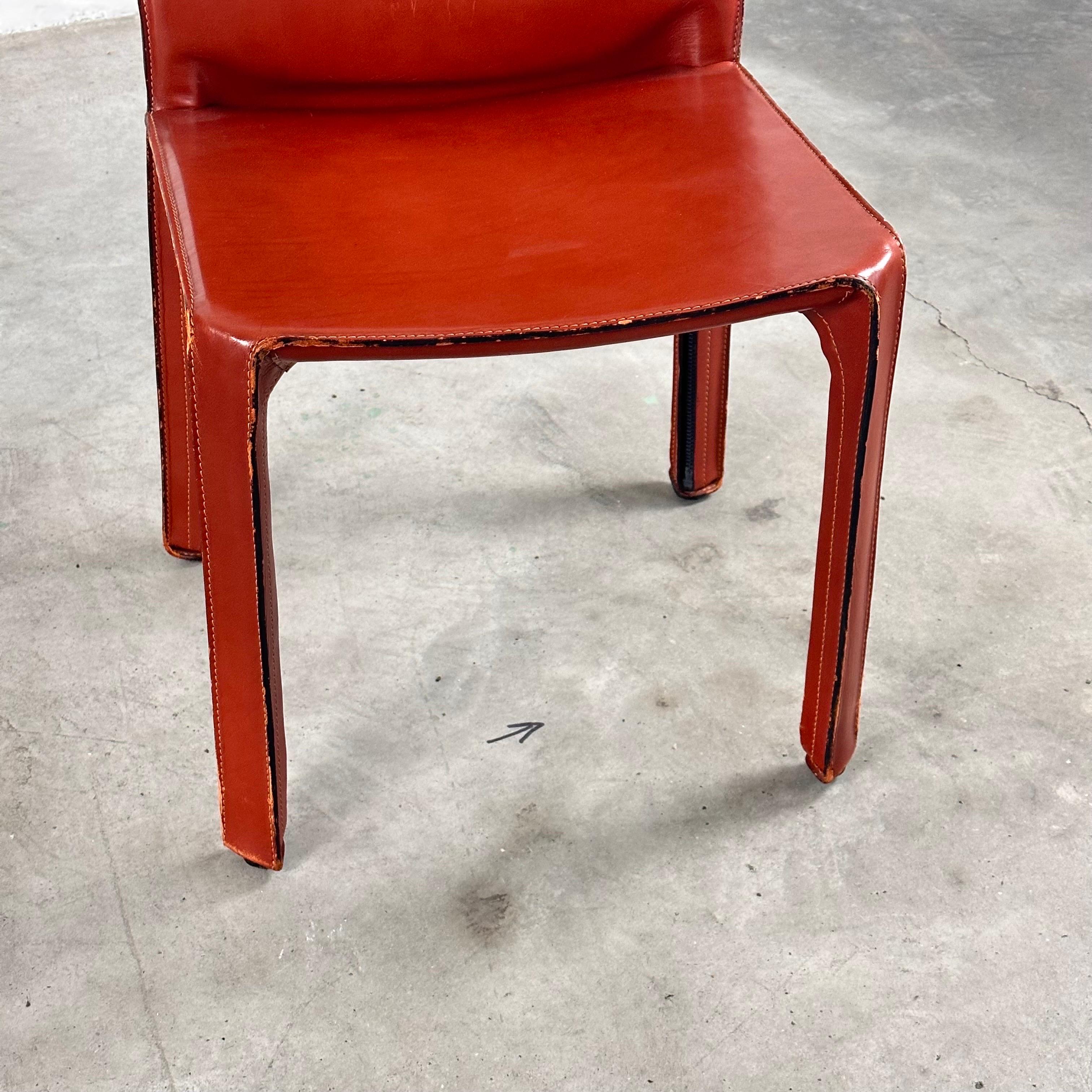 Pair CAB 412 Chairs by Mario Bellini for Cassina in Red Leather, 1970s For Sale 4