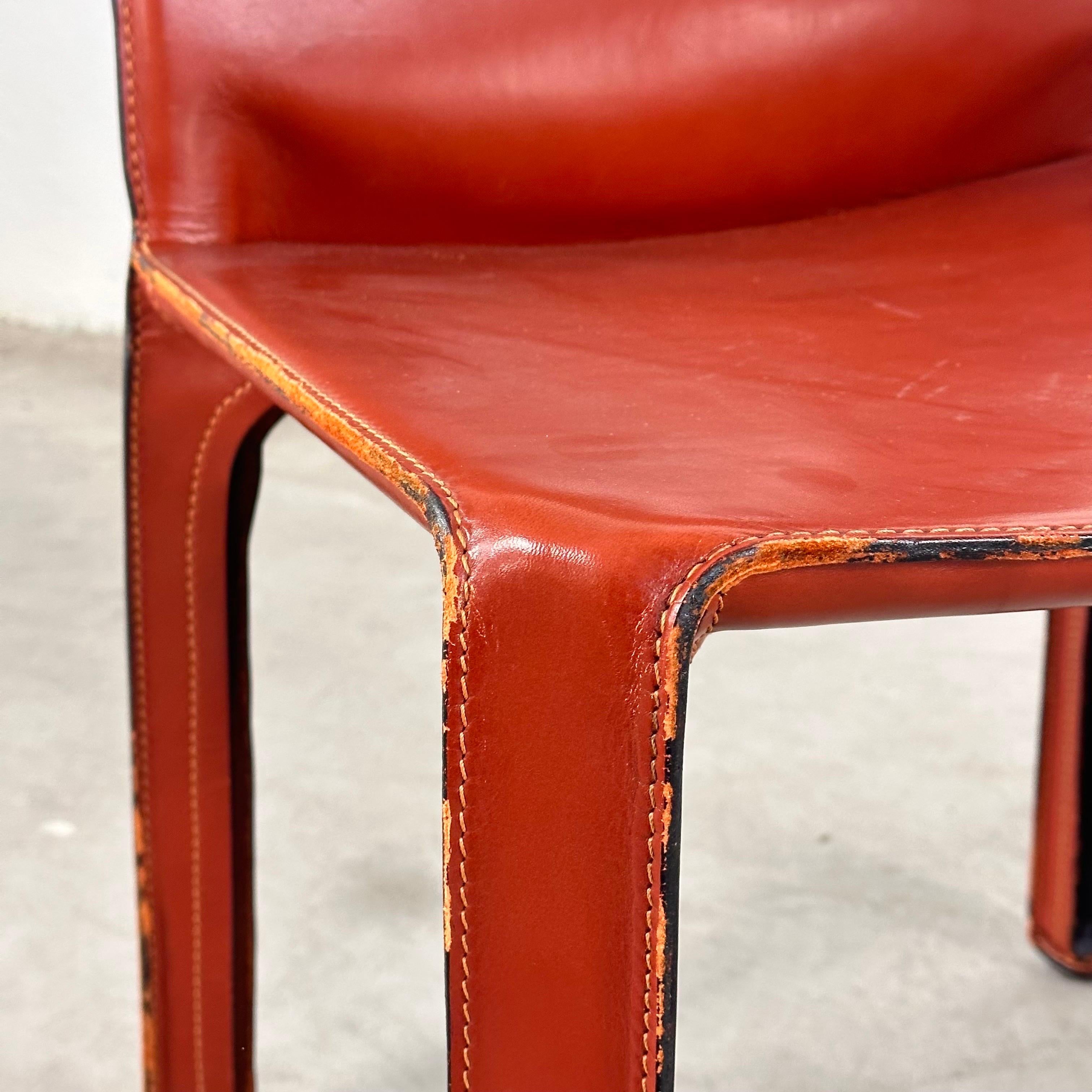Pair CAB 412 Chairs by Mario Bellini for Cassina in Red Leather, 1970s For Sale 6