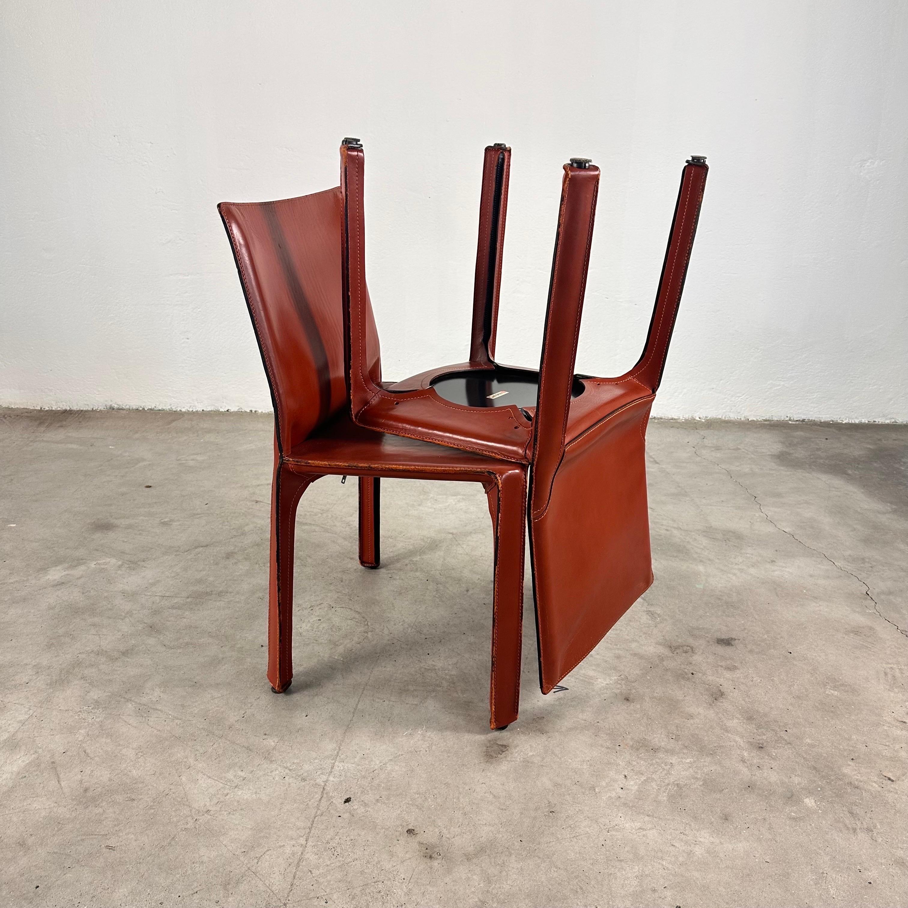 Pair CAB 412 Chairs by Mario Bellini for Cassina in Red Leather, 1970s For Sale 9