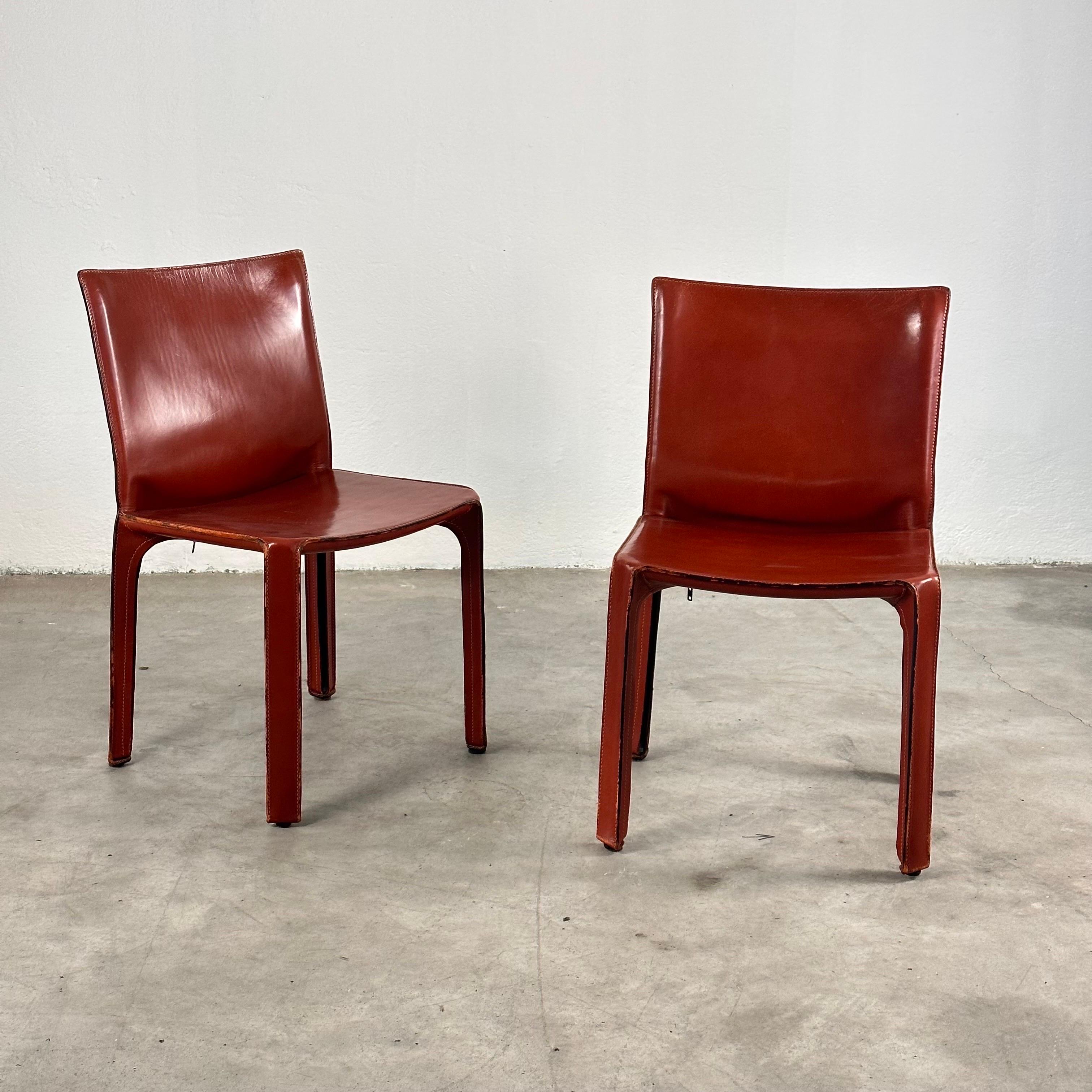 Late 20th Century Pair CAB 412 Chairs by Mario Bellini for Cassina in Red Leather, 1970s For Sale