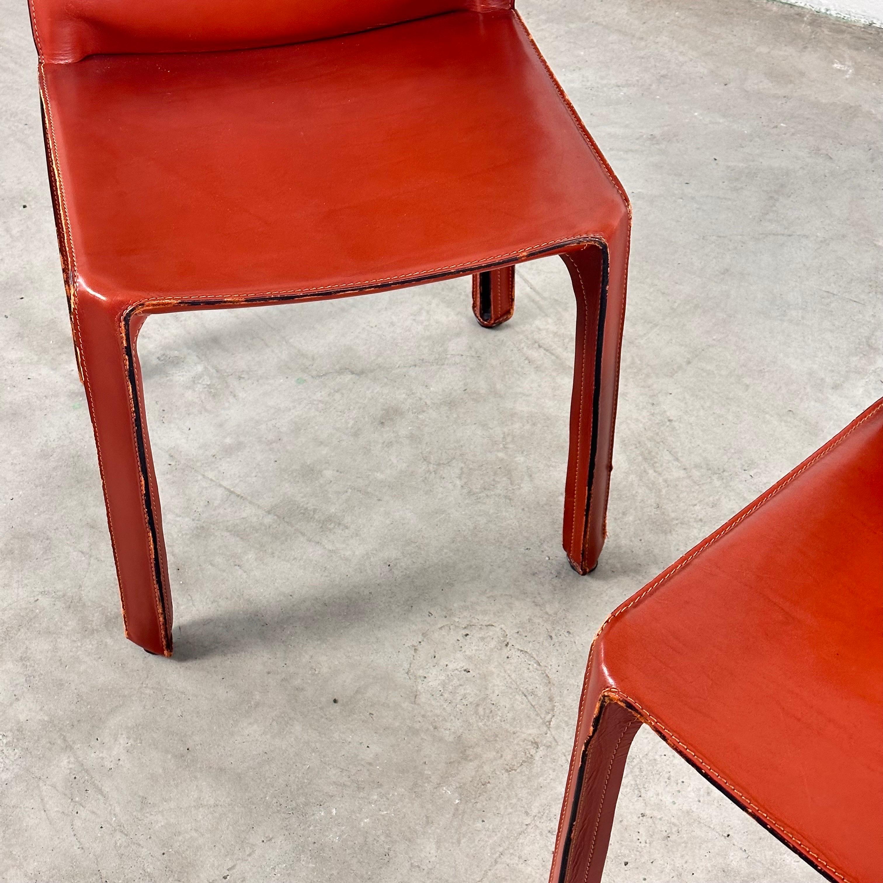 Pair CAB 412 Chairs by Mario Bellini for Cassina in Red Leather, 1970s For Sale 1
