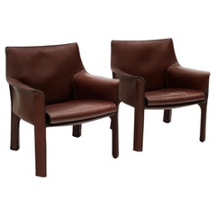 Paire de chaises longues CAB 414 de Mario Bellini pour Cassina, cuir sang de bœuf