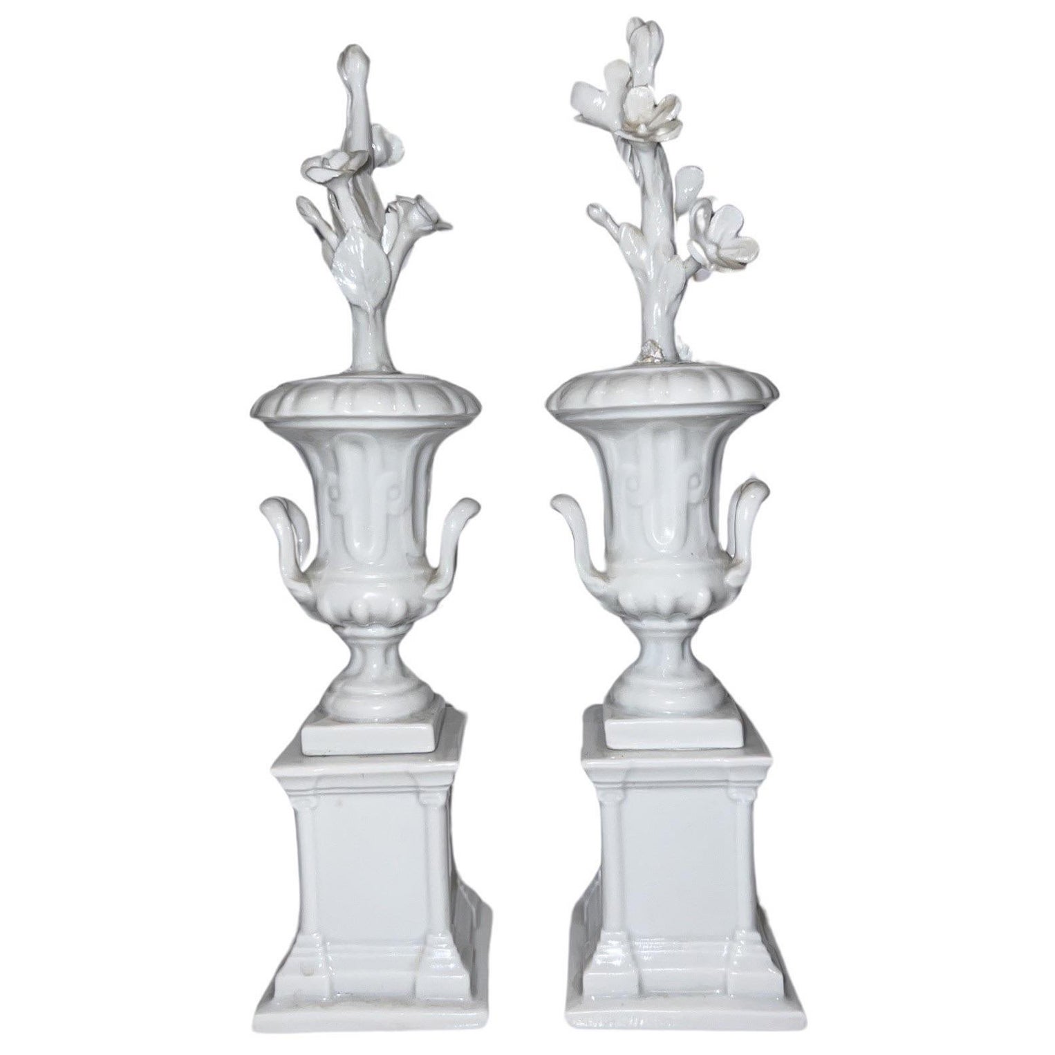 Pair, Cabinet of Curiosity Neoclassical Style Blanc De Chine Porcelain Urns