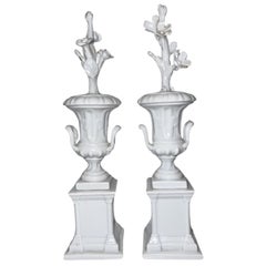 Pair, Cabinet of Curiosity Neoclassical Style Blanc De Chine Porcelain Urns
