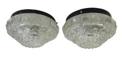 Pair Cake Style Pattern Glass Flush Mount Ceiling Lights by RZB, 1960s, Germany