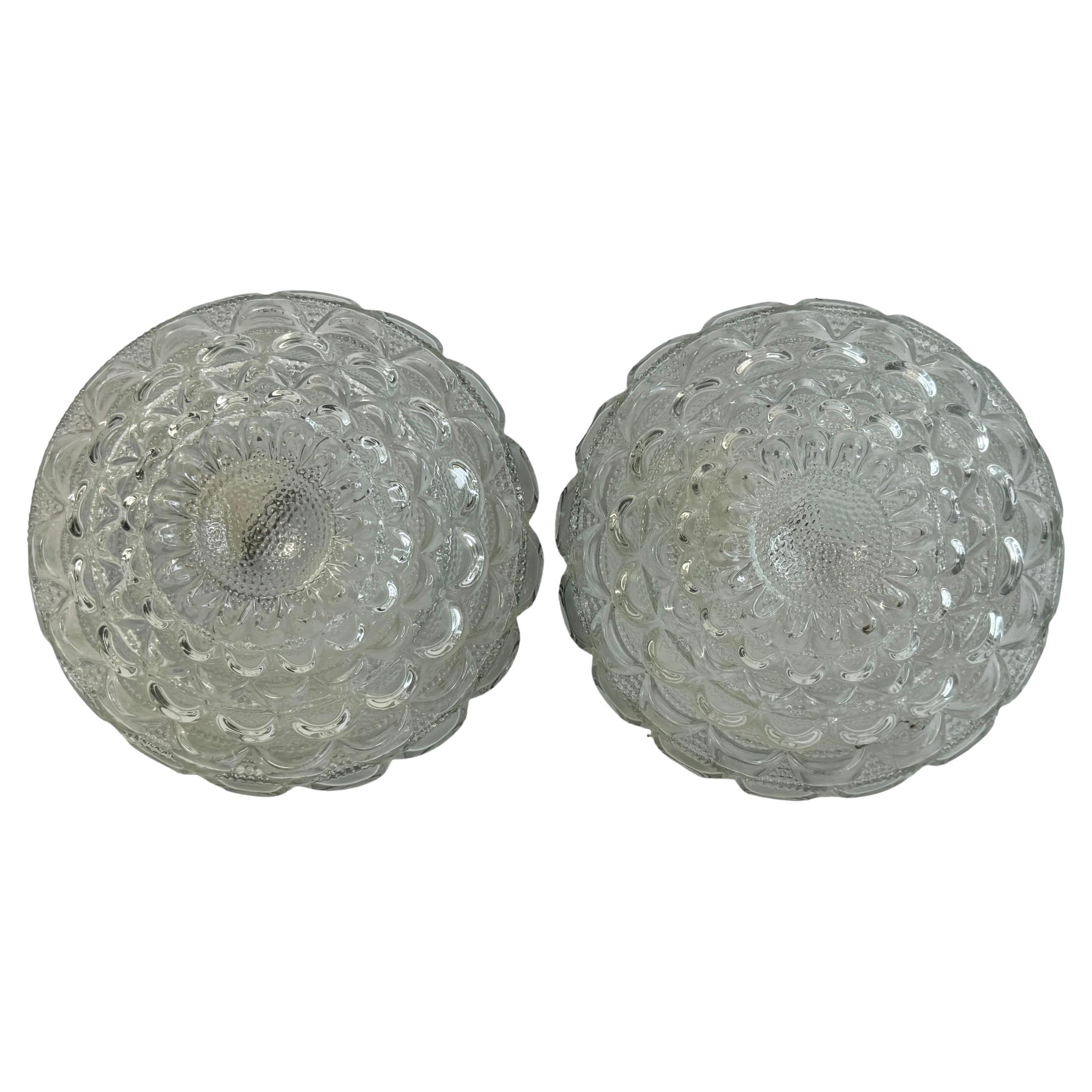 Paar Cake Style Pattern Glass Flush Mount Ceiling Lights von RZB, 1960er, Deutschland