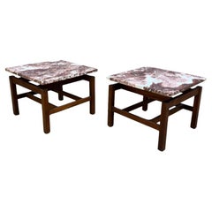 Pair Calacatta Vagli Rosato Marble Side/End Tables, Style of Jens Risom 1960
