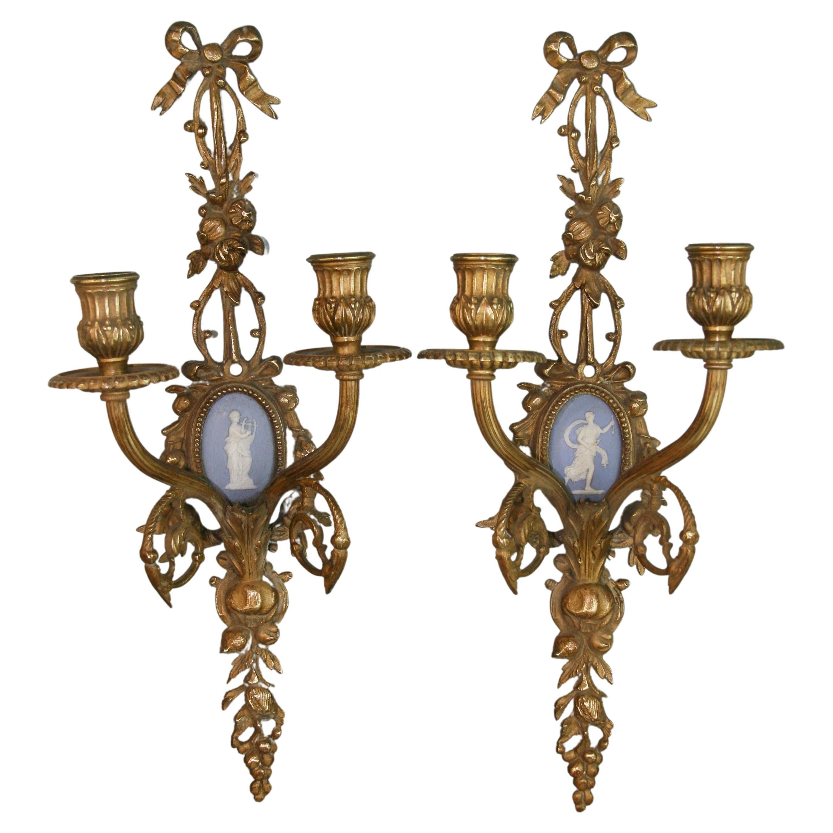 Antique French Classical Gilt Bronze and Sevres Porcelain Candle