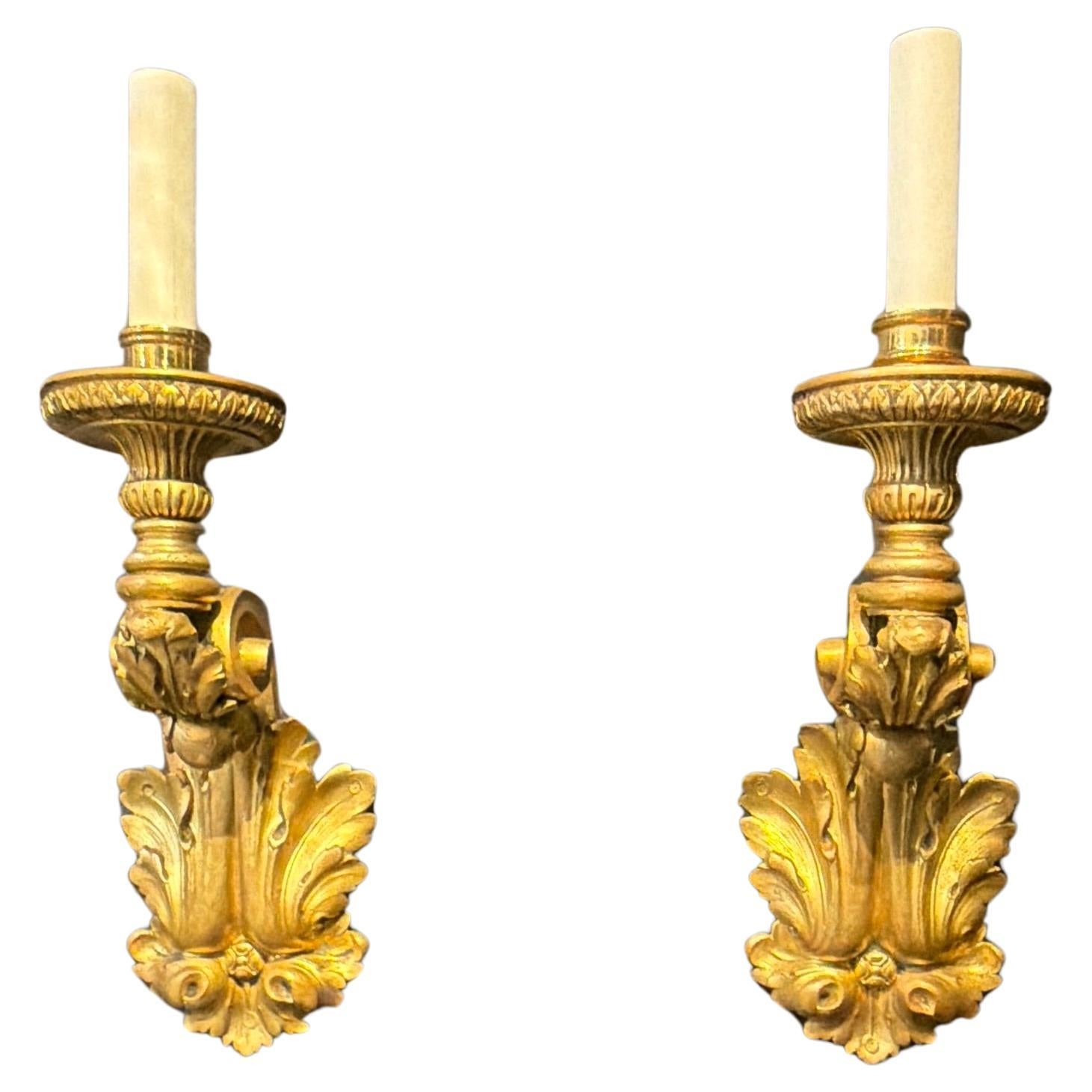 1900 Caldwell Gilt Bronze One Light Sconces For Sale
