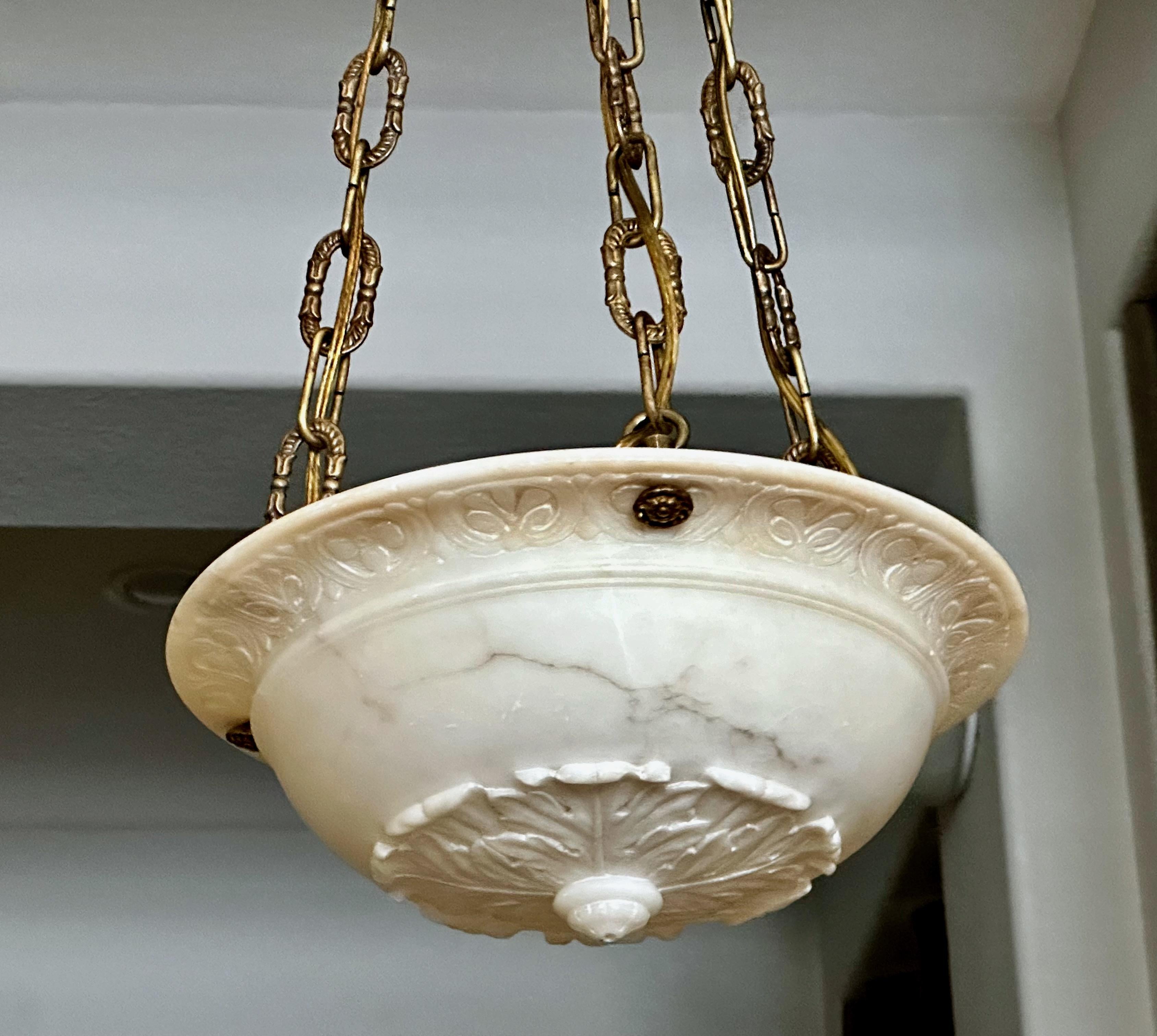 Pair Caldwell Neoclassic Alabaster Carved Pendant Chandelier For Sale 8
