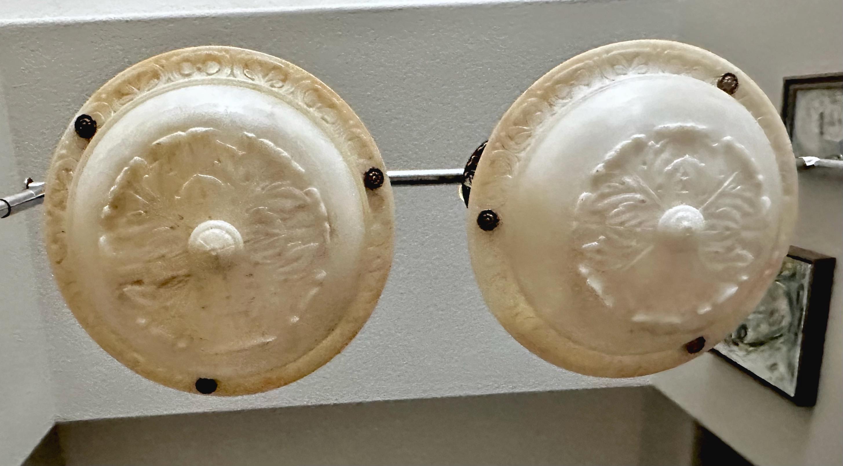 Pair Caldwell Neoclassic Alabaster Carved Pendant Chandelier 3