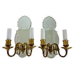 Pair Caldwell Sconces With Etched Mirror Backplates