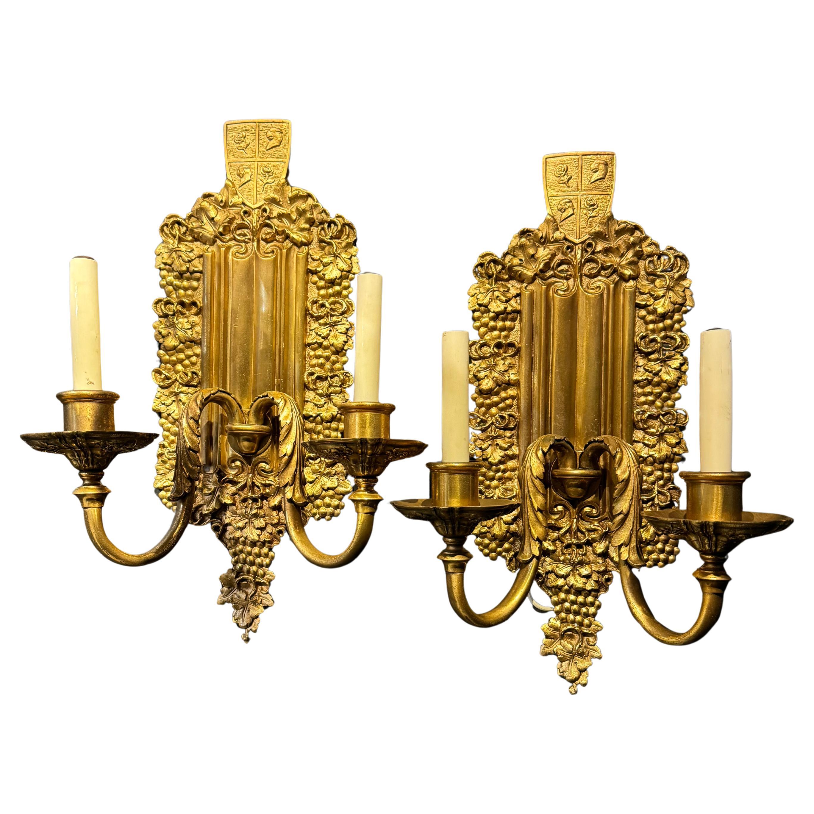 1900 Caldwell Gilt Bronze Sconces with Grapes Design