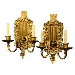 1900 Caldwell Gilt Bronze Sconces with Grapes Design