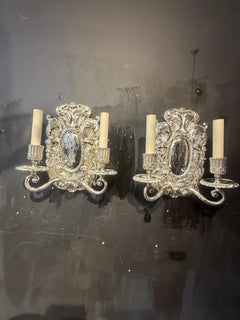 1900 Caldwell Silver Plated Sconces with Waves Design