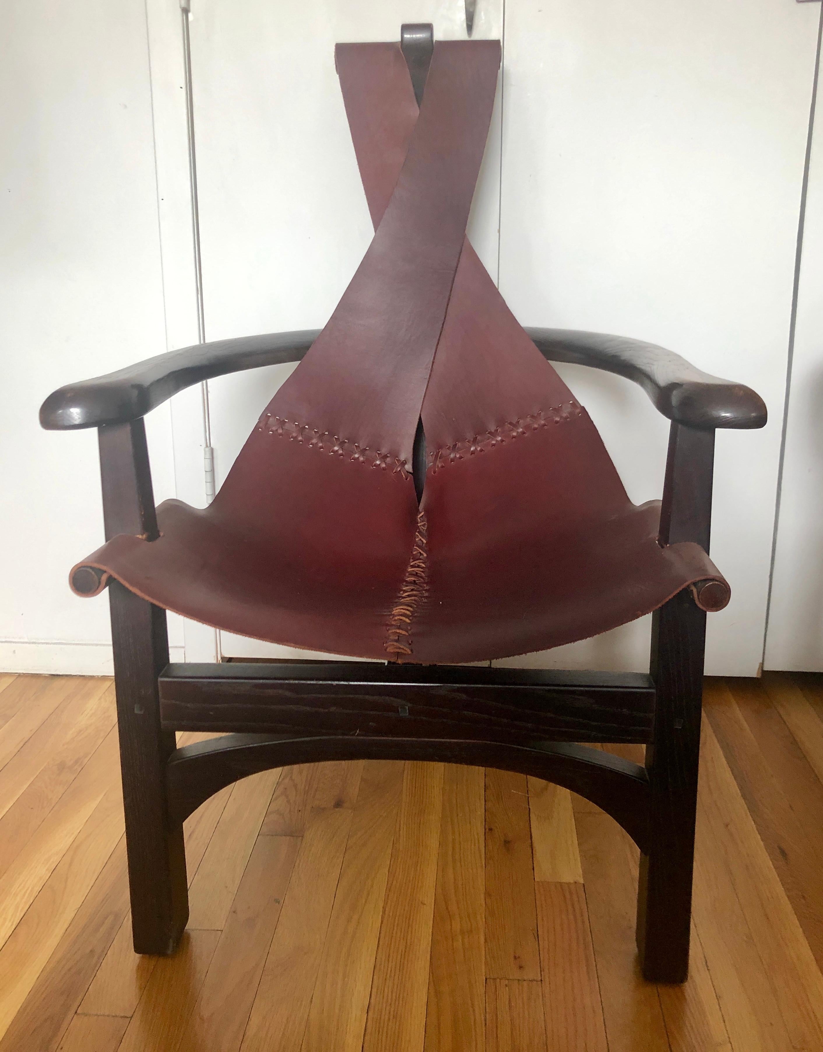 Mid-Century Modern Pair of California Studio Leather Sling Chairs