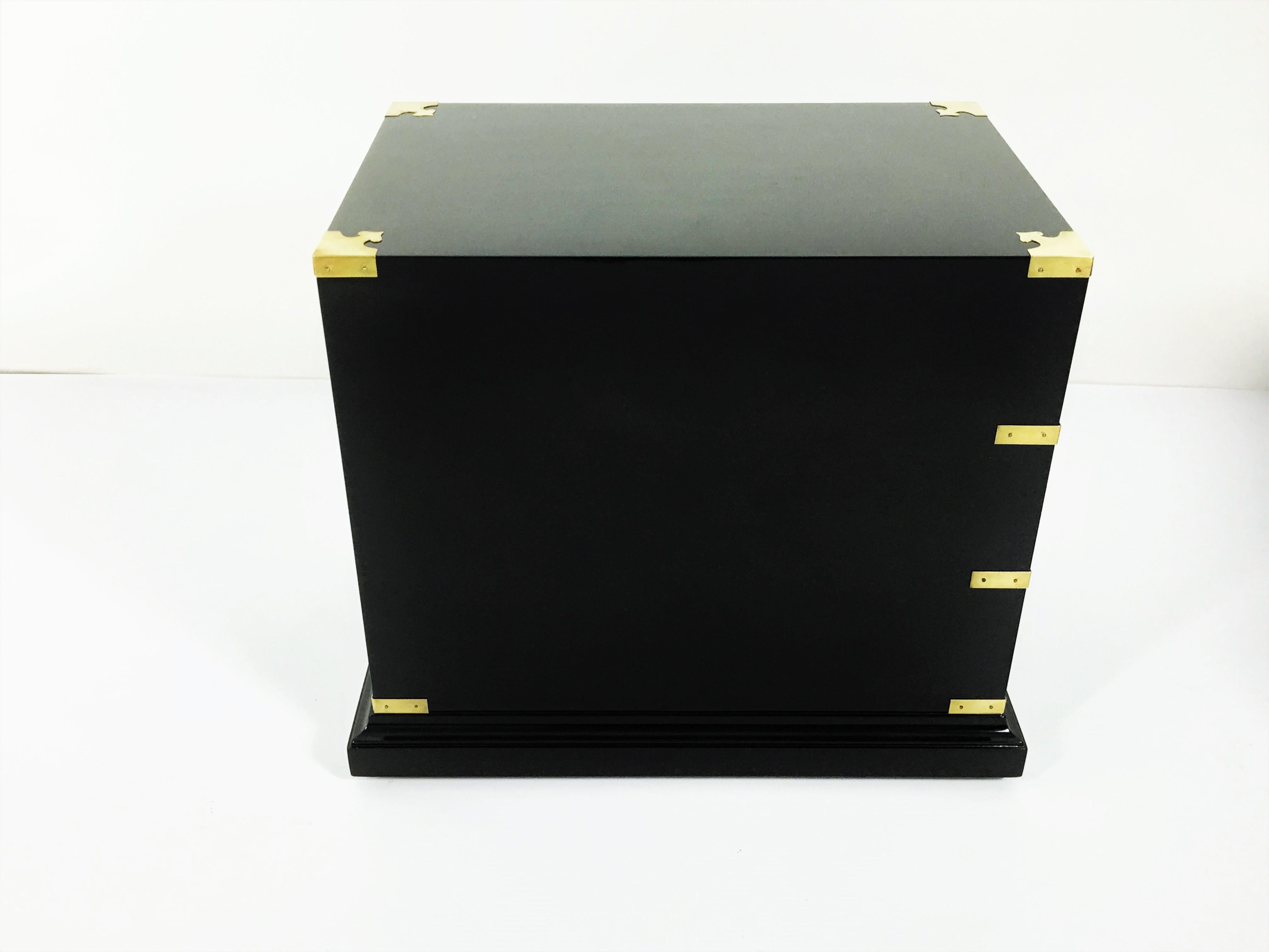 Pair of Campaign Style Black Lacquered and Brass End/Side Tables 1