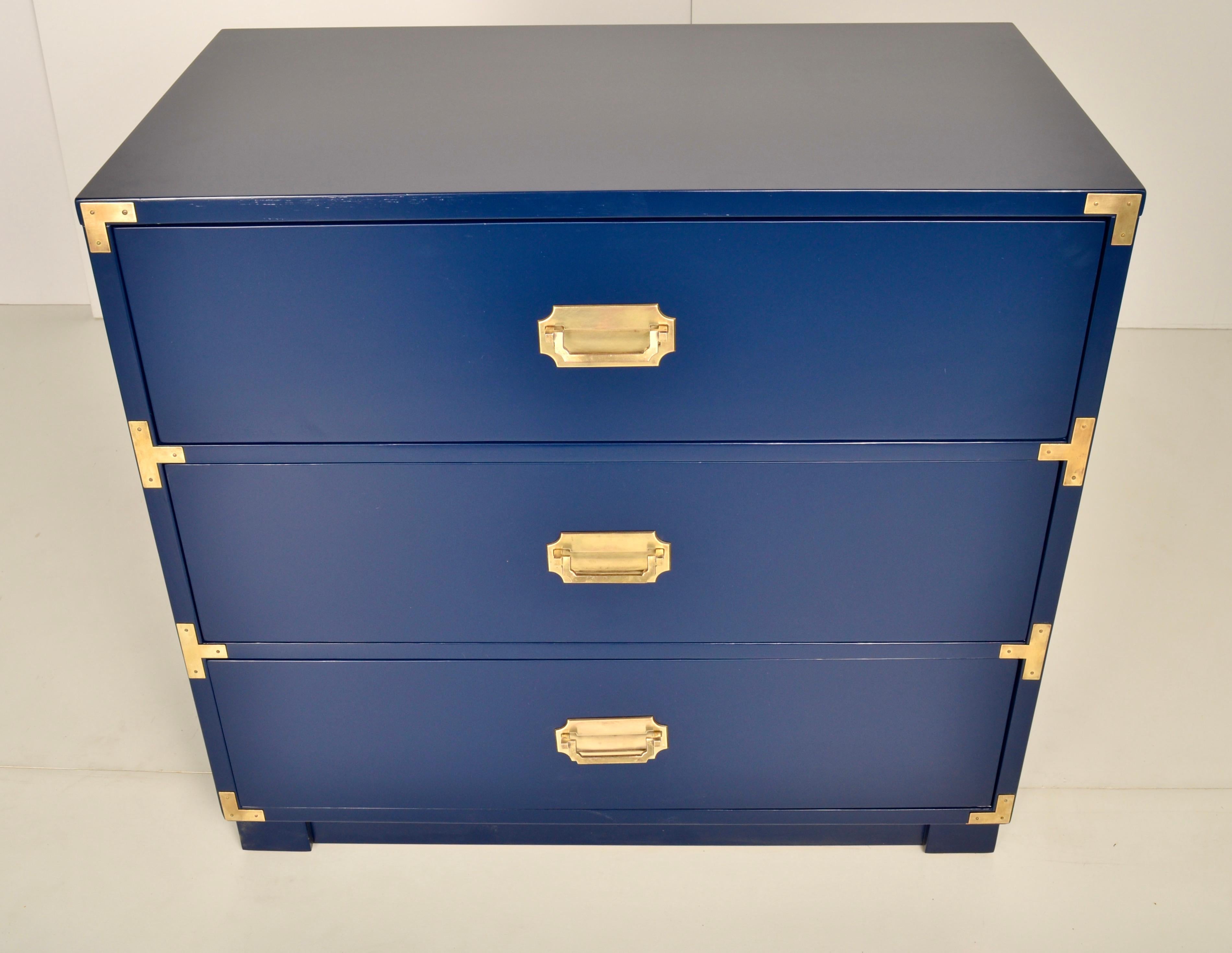 Lacquered Pair Campaign-Style Chests, New Blue Lacquer