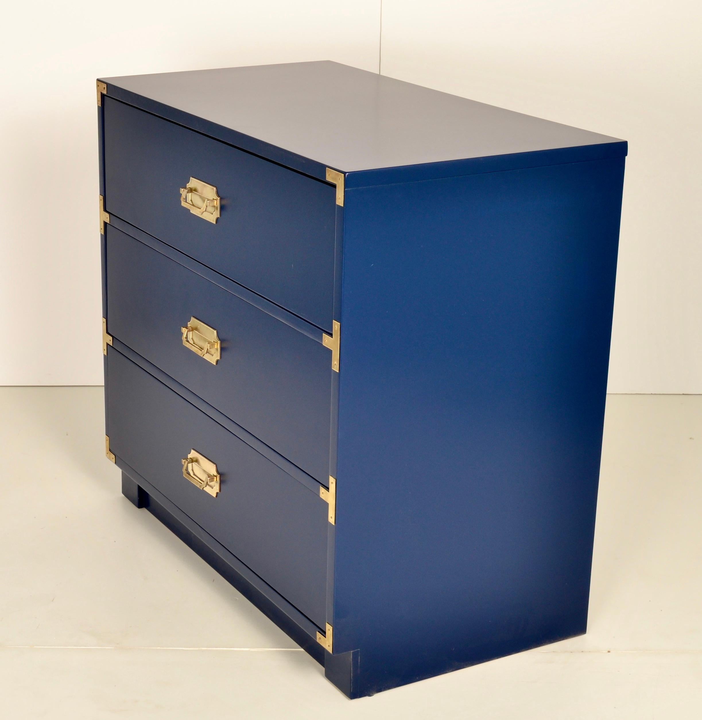 Pair Campaign-Style Chests, New Blue Lacquer In Good Condition In Norwalk, CT