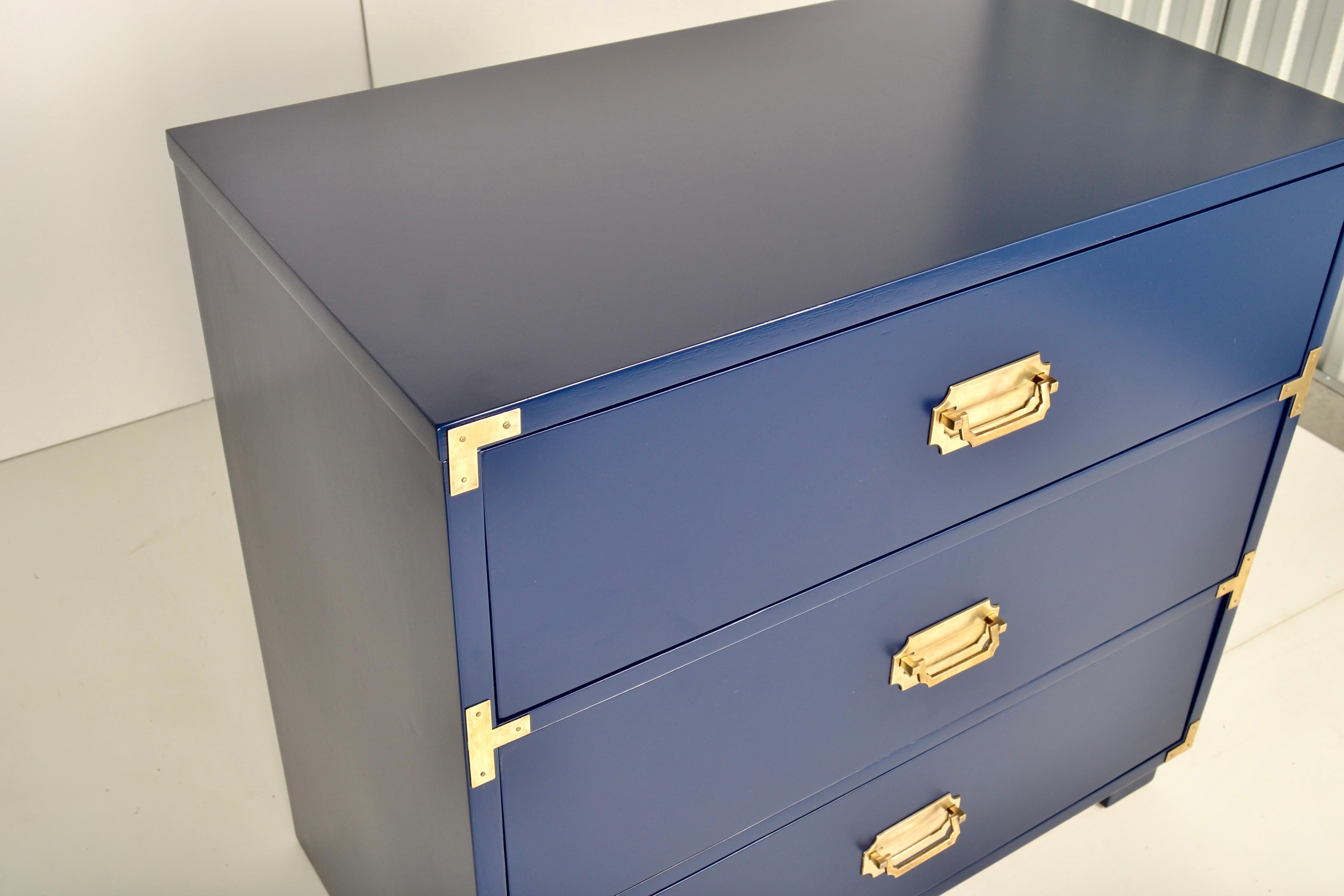 Mid-20th Century Pair Campaign-Style Chests, New Blue Lacquer