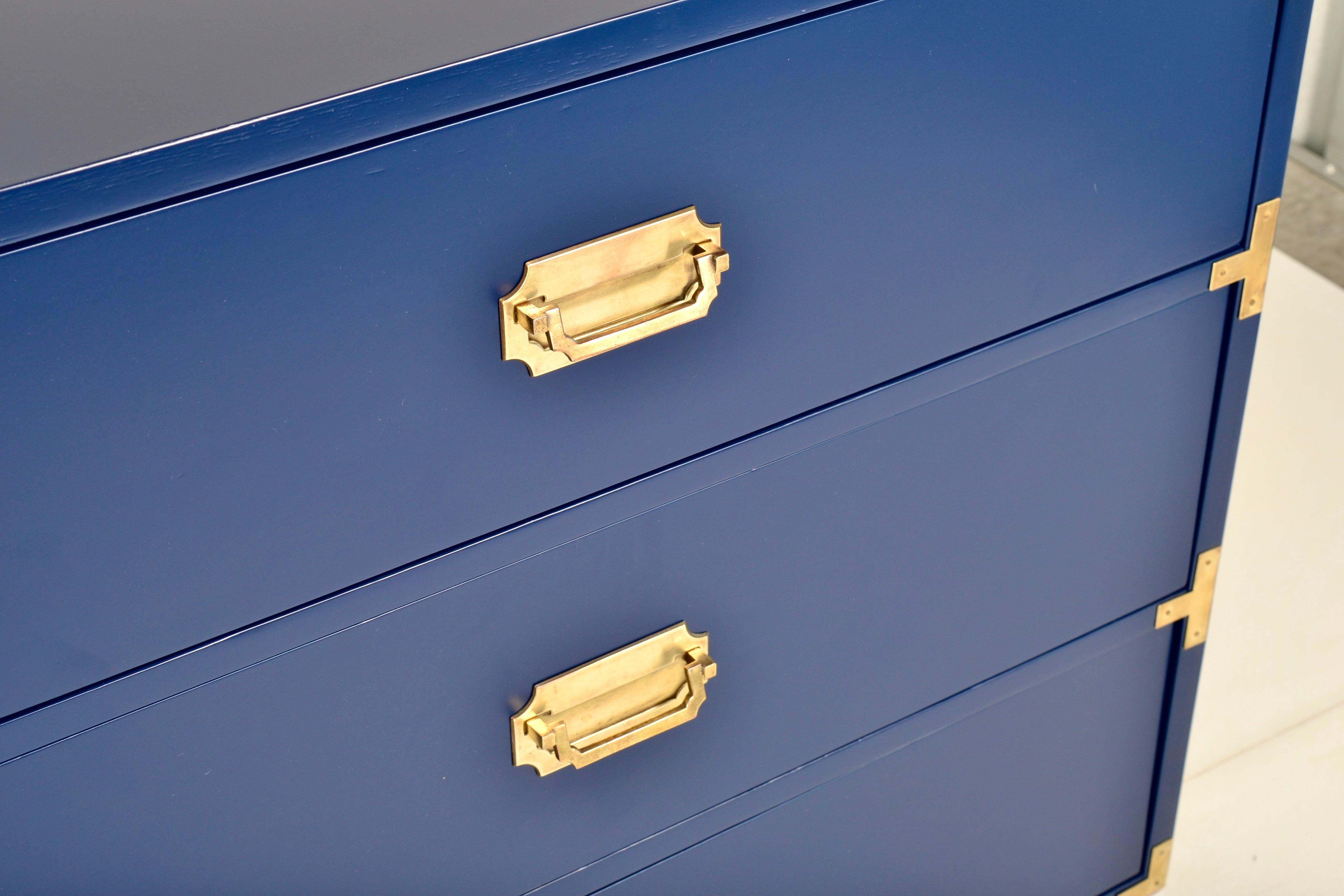 Wood Pair Campaign-Style Chests, New Blue Lacquer