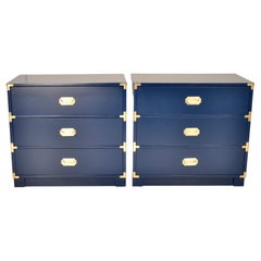 Pair Campaign-Style Chests, New Blue Lacquer