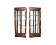 Pair Campaign Style Curio Display Cabinets by Henredon