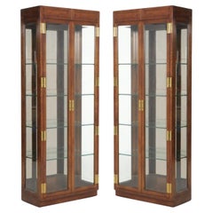 Retro Pair Campaign Style Curio Display Cabinets by Henredon