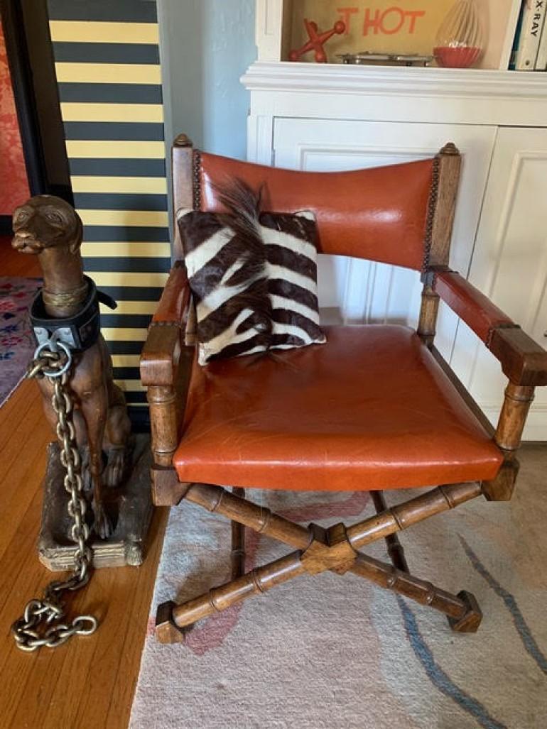 Pair of Campaign Style Leather and Wood Chairs 3