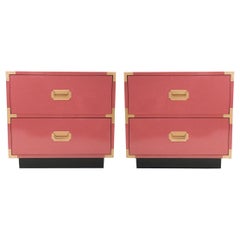 Pair of Campaign Style Nightstands/Bedside Tables Lacquered in Pink